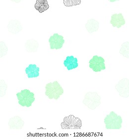 Light Green vector seamless natural background with flowers. Sketchy doodle flowers on white background. Pattern for trendy fabric, wallpapers.
