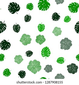 Light Green vector seamless natural pattern with flowers, leaves. Illustration with doodles on abstract template. Pattern for design of fabric, wallpapers.