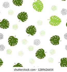 Light Green vector seamless natural artwork with flowers, leaves. Modern abstract illustration with leaves and flowers. Design for wallpaper, fabric makers.