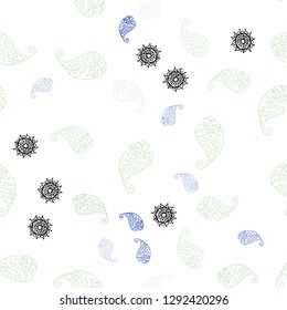 Light Green vector seamless natural artwork with leaves and flowers. Glitter abstract illustration with leaves and flowers. Pattern for design of fabric, wallpapers.