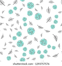 Light Green vector seamless natural artwork with leaves, flowers. Illustration with doodles on abstract template. Design for textile, fabric, wallpapers.