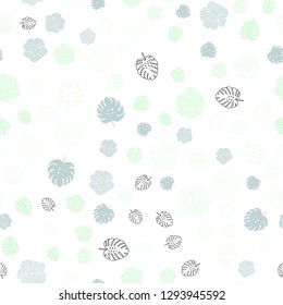 Light Green vector seamless natural background with leaves, flowers. An elegant bright illustration with leaves and flowers. Pattern for design of fabric, wallpapers.