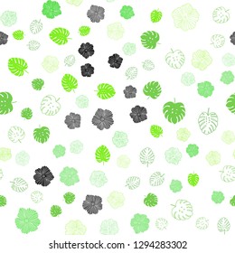 Light Green vector seamless natural background with leaves, flowers. An elegant bright illustration with leaves and flowers. Pattern for trendy fabric, wallpapers.