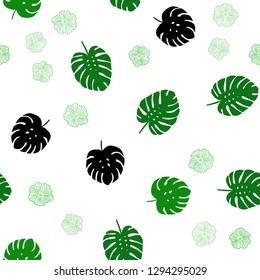 Light Green vector seamless natural pattern with flowers, leaves. Glitter abstract illustration with leaves and flowers. Texture for window blinds, curtains.