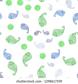 Light Green vector seamless natural artwork with leaves and flowers. Decorative design in Indian style on white background. Design for wallpaper, fabric makers.