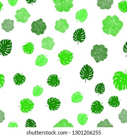 Light Green vector seamless natural pattern with flowers, leaves. Abstract illustration with leaves, flowers in doodles style. Pattern for design of fabric, wallpapers.