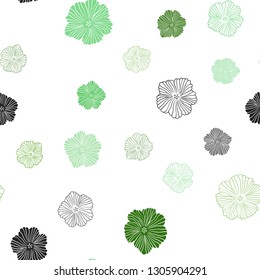 Light Green vector seamless natural background with flowers. Abstract illustration with flowers in doodles style. Texture for window blinds, curtains.