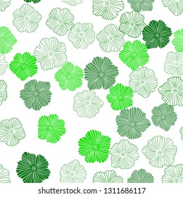 Light Green vector seamless natural backdrop with flowers. Colorful illustration with flowers in doodle style. Template for business cards, websites.