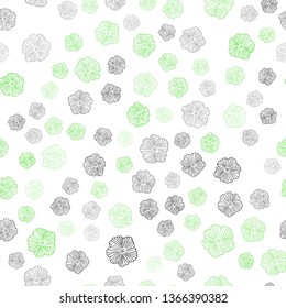 Light Green vector seamless natural backdrop with flowers. Colorful illustration in doodle style with flowers. Texture for window blinds, curtains.