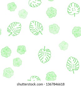 Light Green vector seamless natural backdrop with flowers, leaves. Colorful abstract illustration with leaves in doodle style. Pattern for trendy fabric, wallpapers.