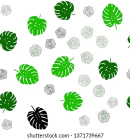 Light Green vector seamless natural artwork with flowers, leaves. Creative illustration in blurred style with leaves, flowers. Design for textile, fabric, wallpapers.