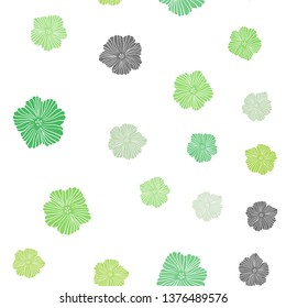 Light Green vector seamless natural backdrop with flowers. An elegant bright illustration with flowers. Pattern for design of fabric, wallpapers.