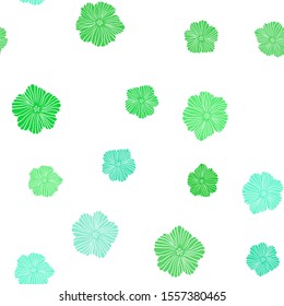 Light Green vector seamless natural background with flowers. Illustration with colorful abstract doodle flowers. Texture for window blinds, curtains.