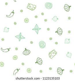 Light Green vector seamless pattern with fresh ingredients. Glitter abstract sketch with gourmet food. Pattern for ads of breakfast, lunch, dinner.