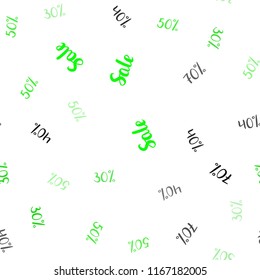 Light Green vector seamless pattern with 30, 40, 50, 70 percentage signs. Illustration with signs of sales on abstract template. Backdrop for super sales on Black Friday.