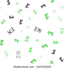 Light Green vector seamless pattern with 30 percentage signs. Illustration with signs of sales on abstract template. Pattern for ads, posters, banners of sales.