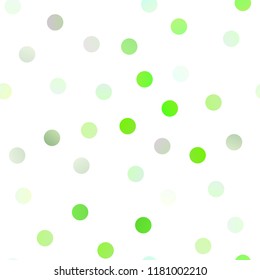 Light Green vector seamless pattern with spheres. Blurred bubbles on abstract background with colorful gradient. Pattern can be used as texture of water, rain drops.