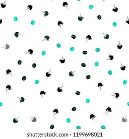 Light Green vector seamless pattern with coffee beans, cups. Decorative gradient design of coffee cups and beans. Pattern for menu of cafes and restaurants.