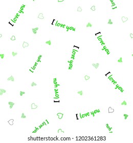 Light Green vector seamless pattern with colorful hearts. Beautiful colored illustration with hearts in celebration style. Template for Valentine's greeting postcards.