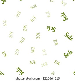 Light Green vector seamless pattern with 30, 40, 50 percentage signs. Shining colorful illustration with isolated selling prices. Pattern for ads, posters, banners of sales.