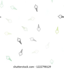 Light Green vector seamless pattern with cold ice-cream. Decorative design of ice-cream cones in doodle style. Pattern for ad, booklets, leaflets of restaurants.