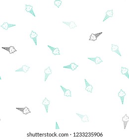 Light Green vector seamless pattern with cold ice-cream. Decorative illustration with ice-cream on abstract template. Design for ad, poster, banner of cafes, restaurants.