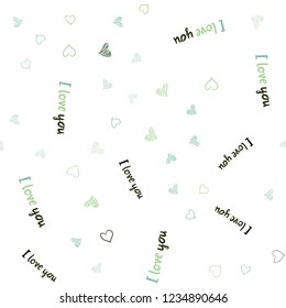 Light Green vector seamless pattern with colorful hearts. Beautiful colored illustration with hearts in celebration style. Pattern for marriage gifts, congratulations.