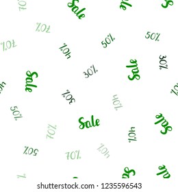 Light Green vector seamless pattern with 30, 40, 50 percentage signs. Abstract illustration with colorful gradient symbols of sales. Backdrop for mega promotions, discounts.