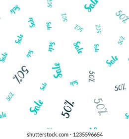 Light Green vector seamless pattern with 50 percentage signs. Colored words of sales with gradient on white background. Backdrop for mega promotions, discounts.