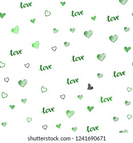 Light Green vector seamless pattern with phrase LOVE YOU, hearts. Colorful gradient phrase LOVE YOU, hearts in abstract style. Pattern for trendy fabric, wallpapers.