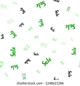 Light Green vector seamless pattern with 30, 50, 70 percentage signs. Shining colorful illustration with isolated selling prices. Pattern for ads, posters, banners of sales.