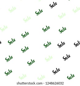 Light Green vector seamless pattern with sale signs. Colored words of sales with gradient on white background. Backdrop for mega promotions, discounts.