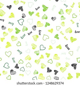 Light Green vector seamless pattern with phrase LOVE YOU, hearts. Illustration with words of love, hearts in abstract style. Design for wallpaper, fabric makers.