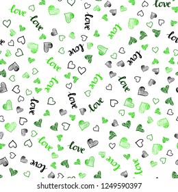 Light Green vector seamless pattern with phrase LOVE YOU, hearts. Colorful illustration with quote LOVE YOU, hearts. Design for wallpaper, fabric makers.