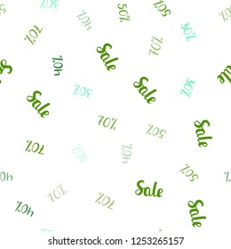 Light Green vector seamless pattern with 30, 40, 50, 70 percentage signs. Shining colorful illustration with isolated selling prices. Backdrop for super sales on Black Friday.