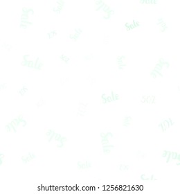 Light Green vector seamless pattern with 30, 50, 70 percentage signs. Illustration with signs of sales on abstract template. Template for season sales, shopping ads.