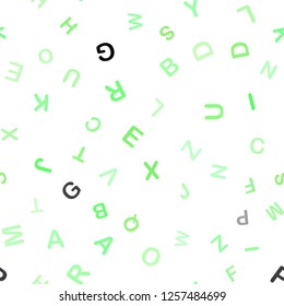 Light Green vector seamless pattern with ABC symbols. Abstract illustration with colored latin alphabet. Texture for window blinds, curtains.