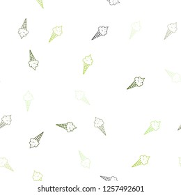 Light Green vector seamless pattern with cold ice-cream. Decorative design of ice-cream cones in doodle style. Pattern for menu of cafes and restaurants.
