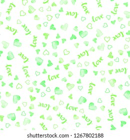 Light Green vector seamless pattern with phrase LOVE YOU, hearts. Colorful illustration with quote LOVE YOU, hearts. Design for wallpaper, fabric makers.