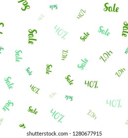 Light Green vector seamless pattern with 40 percentage signs. Abstract illustration with colorful gradient symbols of sales. Backdrop for mega promotions, discounts.