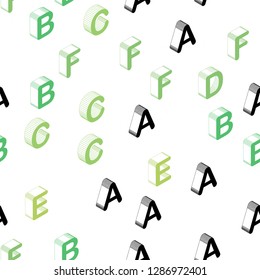 Light Green vector seamless pattern with 3D ABC symbols. Colorful 3D alphabet signs with gradient on white background. Template for business cards, websites.