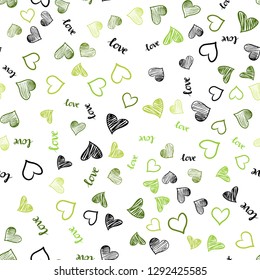Light Green vector seamless pattern with phrase LOVE YOU, hearts. Colorful illustration with quote LOVE YOU, hearts. Design for textile, fabric, wallpapers.
