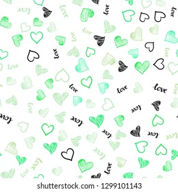 Light Green vector seamless pattern with phrase LOVE YOU, hearts. Colorful illustration with quote LOVE YOU, hearts. Design for wallpaper, fabric makers.