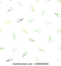 Light Green vector seamless pattern with cold ice-cream. Glitter abstract sketch with ice-cream cones. Pattern for ads of breakfast, lunch, dinner.