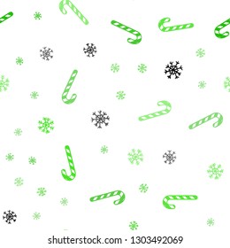 Light Green vector seamless pattern with delicious xmas candies.