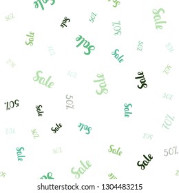 Light Green vector seamless pattern with 30, 50, 70 percentage signs. Abstract illustration with colorful gradient symbols of sales. Backdrop for mega promotions, discounts.