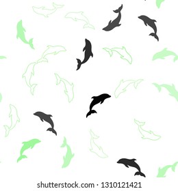 Light Green vector seamless pattern with sea dolphins. Isolated sea dolphins on white background. Template for natural magazines.
