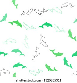 Light Green vector seamless pattern with sea dolphins. Shining illustration of colorful gradient sea dolphins. Template for natural magazines.