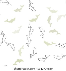 Light Green vector seamless pattern with sea dolphins. Decorative design in natural style with sea dolphins. Pattern for marine leaflets.