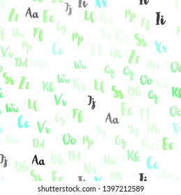 Light Green vector seamless pattern with ABC symbols. Modern geometrical illustration with ABC english symbols. Design for textile, fabric, wallpapers.